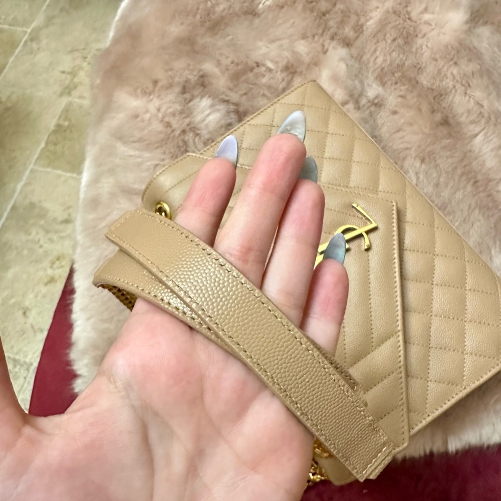 Yves Saint Laurent Envelope Medium Beige Tan Triquilt Shoulder Bag - Picture 13 of 16